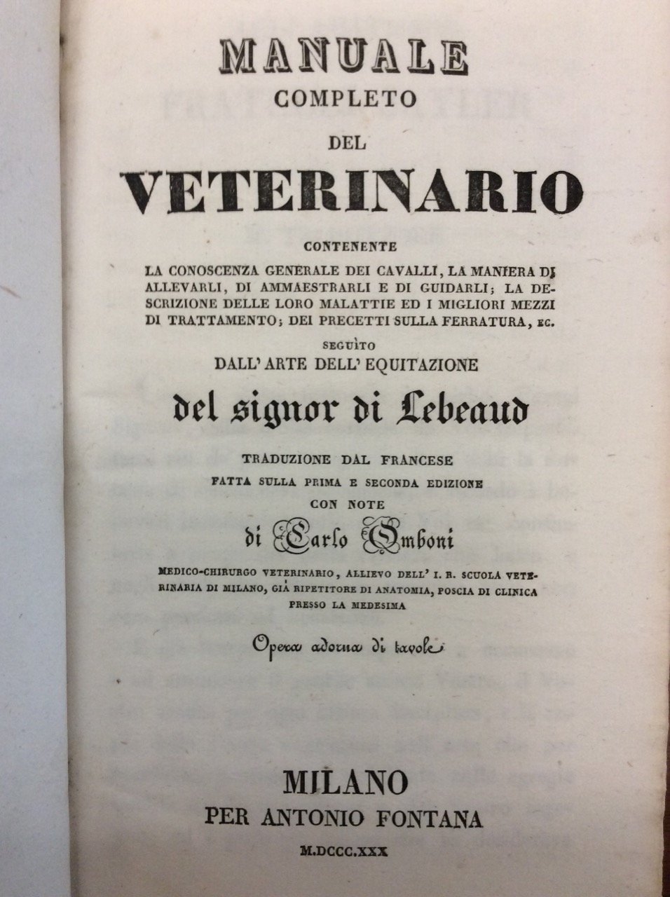 MANUALE COMPLETO DEL VETERINARIO. - Contenente la conoscenza generale dei …