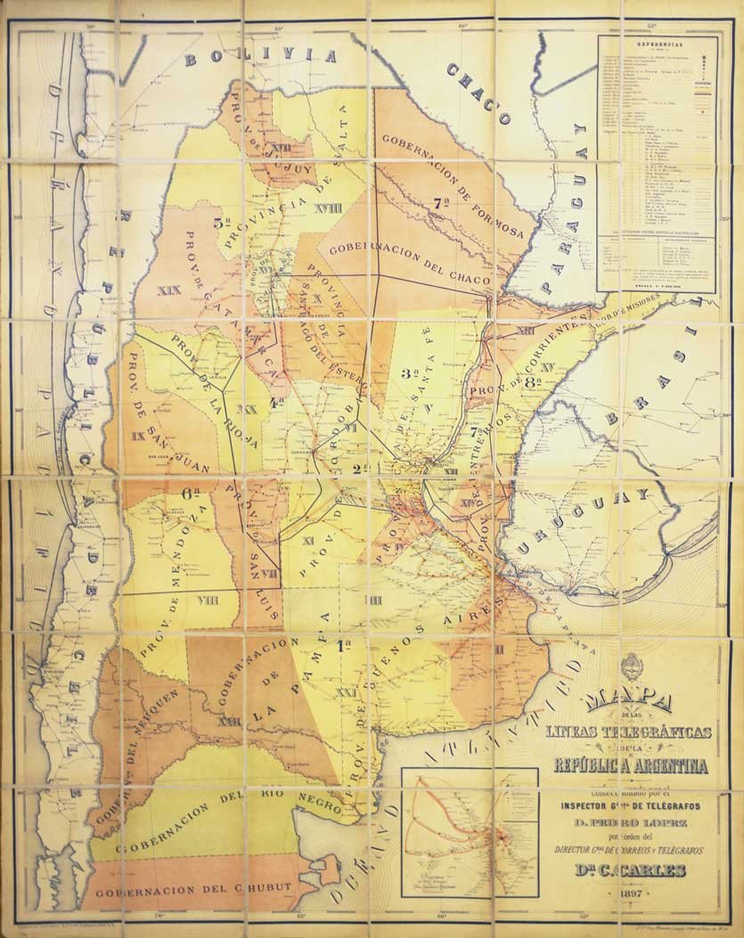 MAPA DE LAS LINEAS TELEGRAFICAS DE LA REPUBLICA ARGENTINA. - …