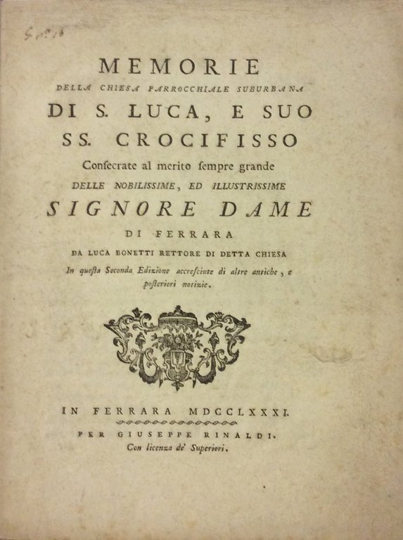 MEMORIE DELLA CHIESA PARROCCHIALE SUBURBANA DI S. LUCA, E SUO …