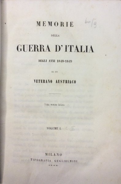 MEMORIE DELLA GUERRA DITALIA DEGLI ANNI 1848-1849.
