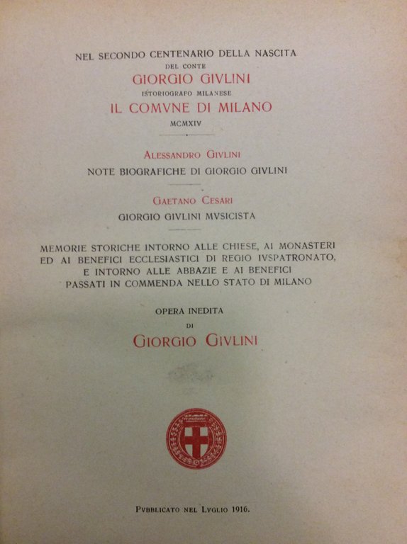 NEL SECONDO CENTENARIO DELLA NASCITA DEL CONTE GIORGIO GIULINI. - …