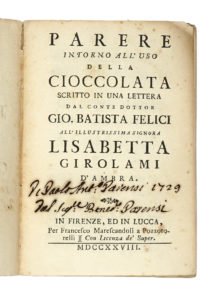 PARERE INTORNO ALL'USO DELLA CIOCCOLATA. - Scritto in una lettera …
