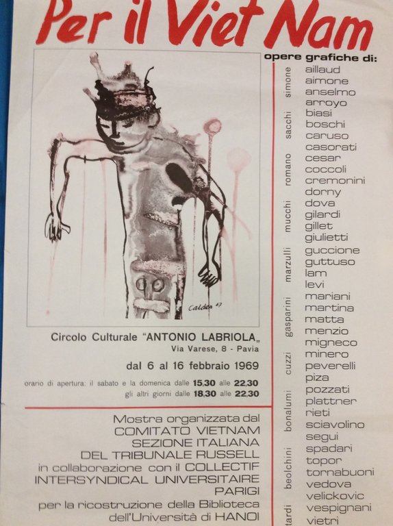 PER IL VIETNAM. - Circolo culturale Antonio Labriola Via Varese, 8 - Pavia, dal 6 al 16 febbraio 1969.