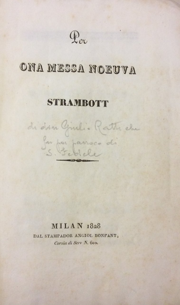 PER ONA MESSA NOEUVA. - Strambott.