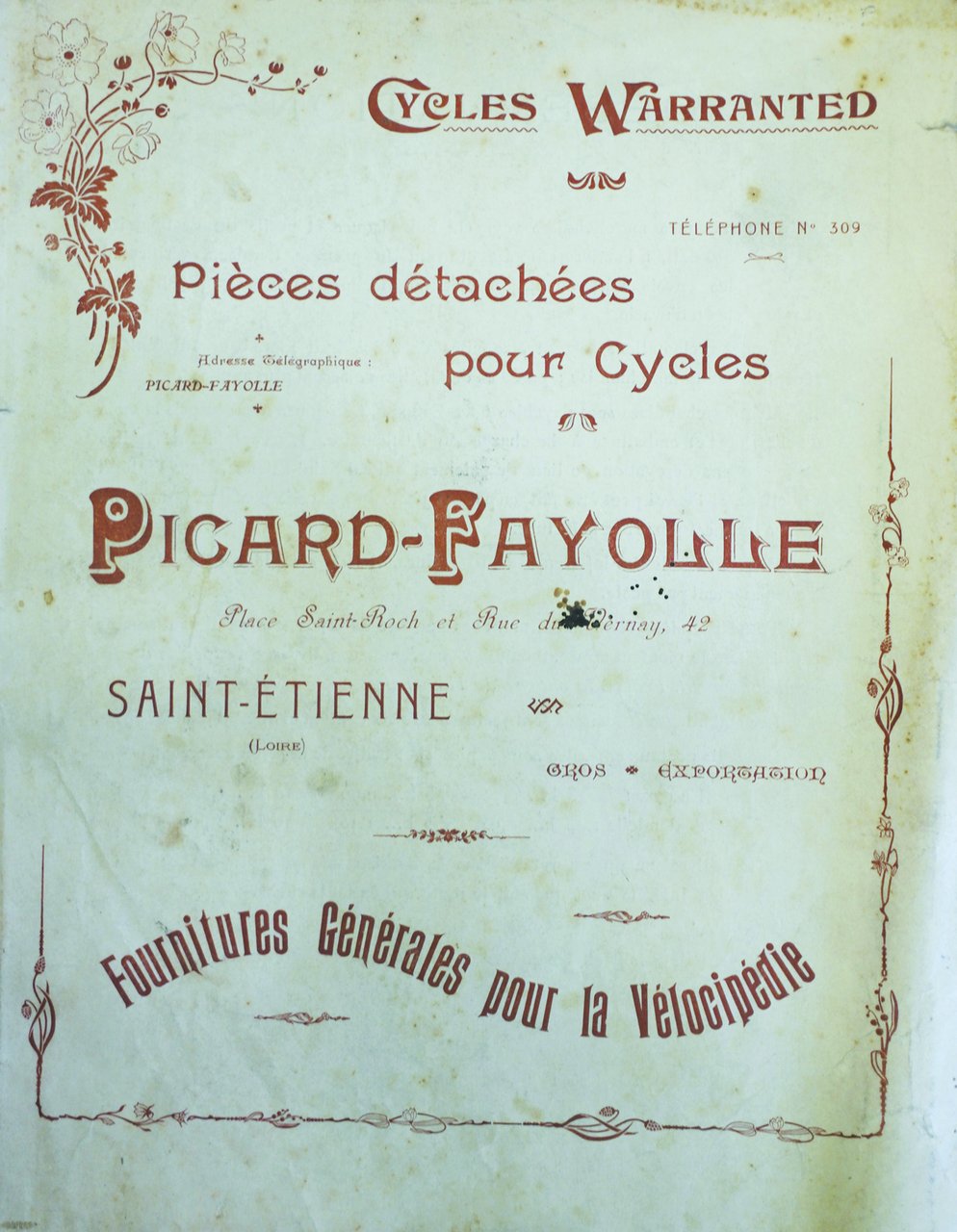 PICARD-FAYOLLE": FOURNITURES GENERALES POUR LA VELOCIPEDIE.