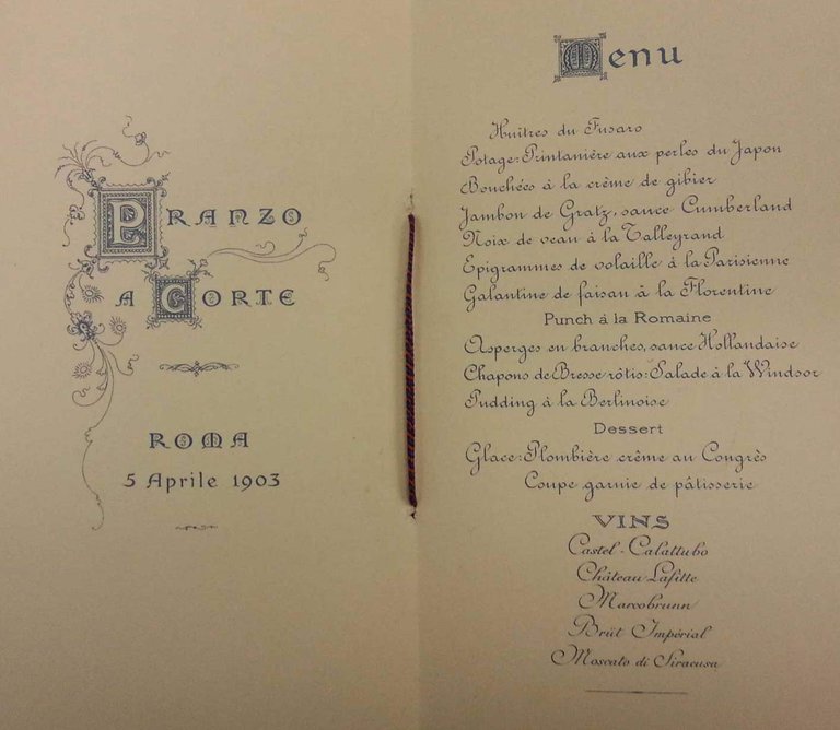 PRANZO A CORTE. MENU. - Roma, 5 aprile 1903.
