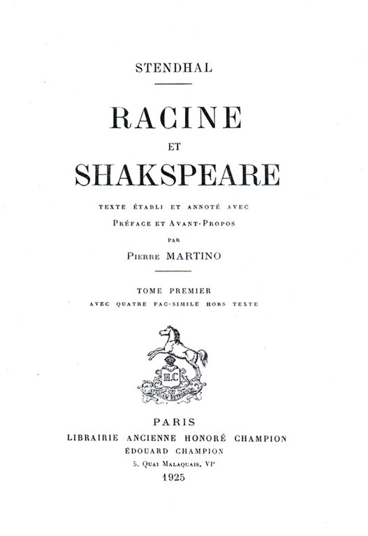 RACINE ET SHAKESPEARE. - Préface et avant-propos par P. Martino.
