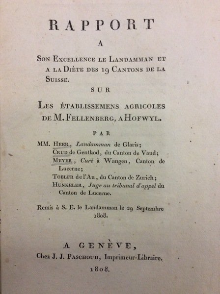 RAPPORT A SON EXCELLENCE LE LANDAMANN ET A LA DIETE …