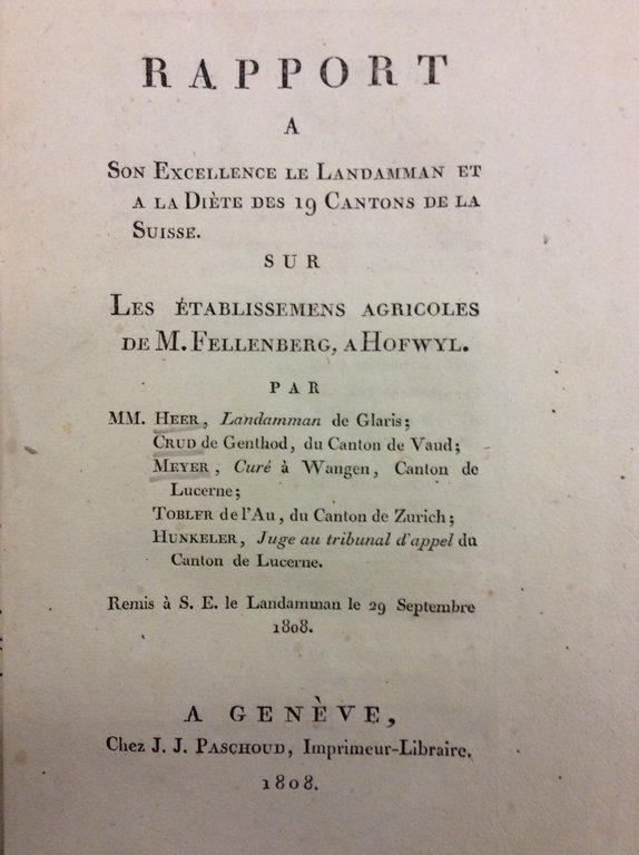 RAPPORT A SON EXCELLENCE LE LANDAMANN ET A LA DIETE …