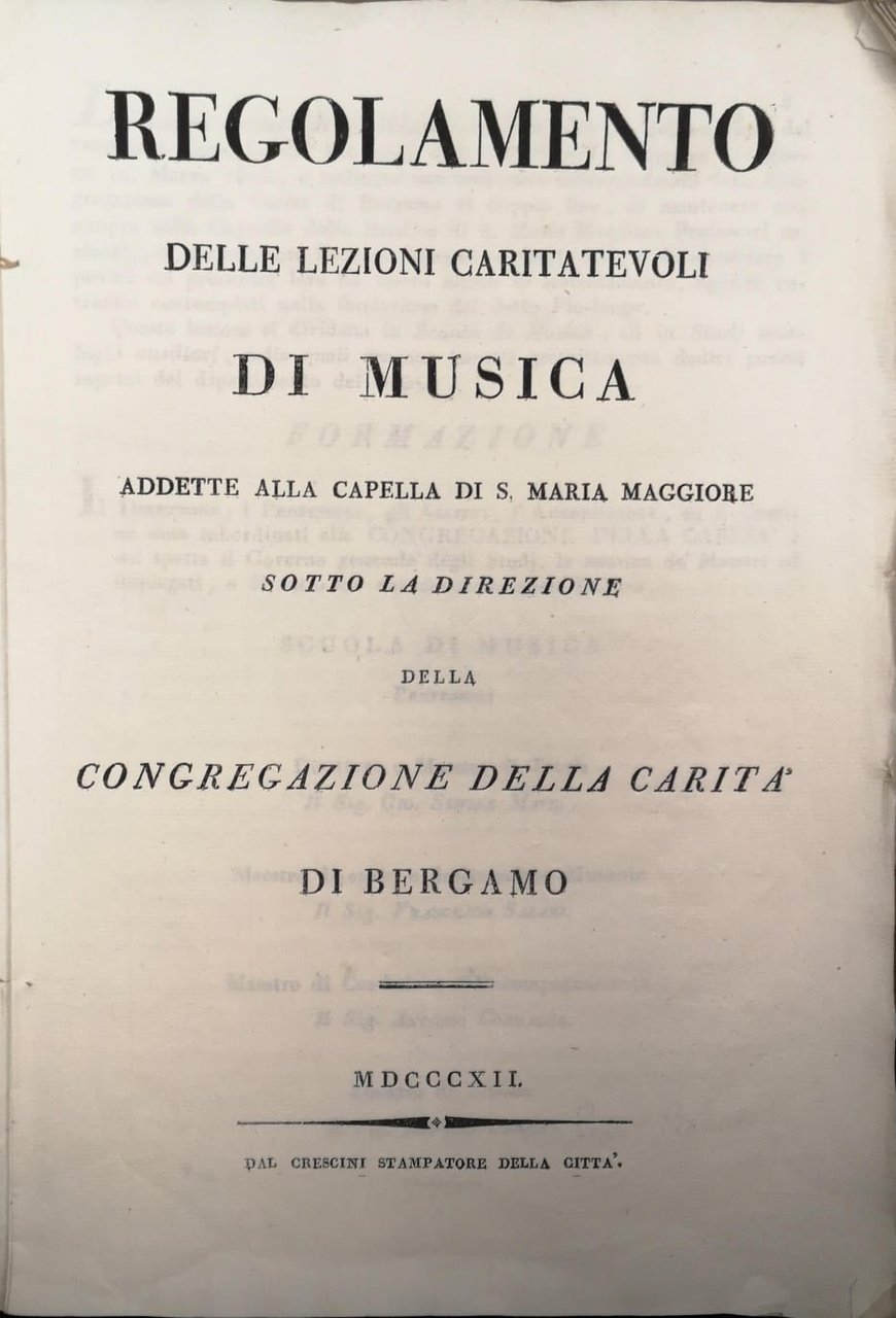 REGOLAMENTO DELLE LEZIONI CARITATEVOLI DI MUSICA ADDETTE ALLA CAPELLA DI …