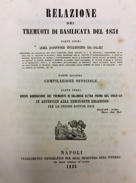 RELAZIONE DEI TREMUOTI DI BASILICATA DEL 1851.