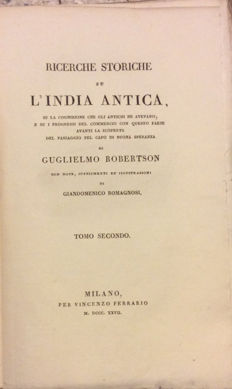 RICERCHE STORICHE SU L'INDIA ANTICA SU LA COGNIZIONE CHE GLI …