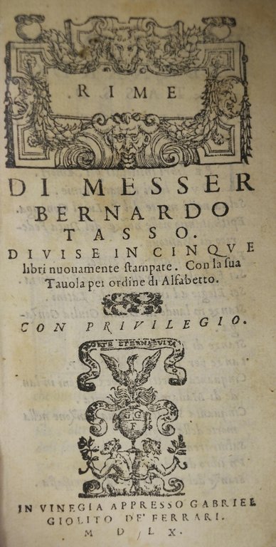 RIME. - Divise in cinque libri nuovamente stampate. Con la …