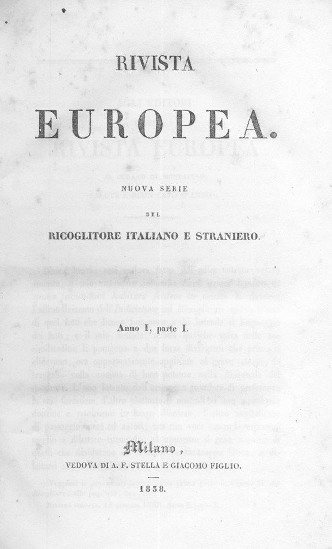 RIVISTA EUROPEA. - Nuova serie del Ricoglitore italiano e straniero.