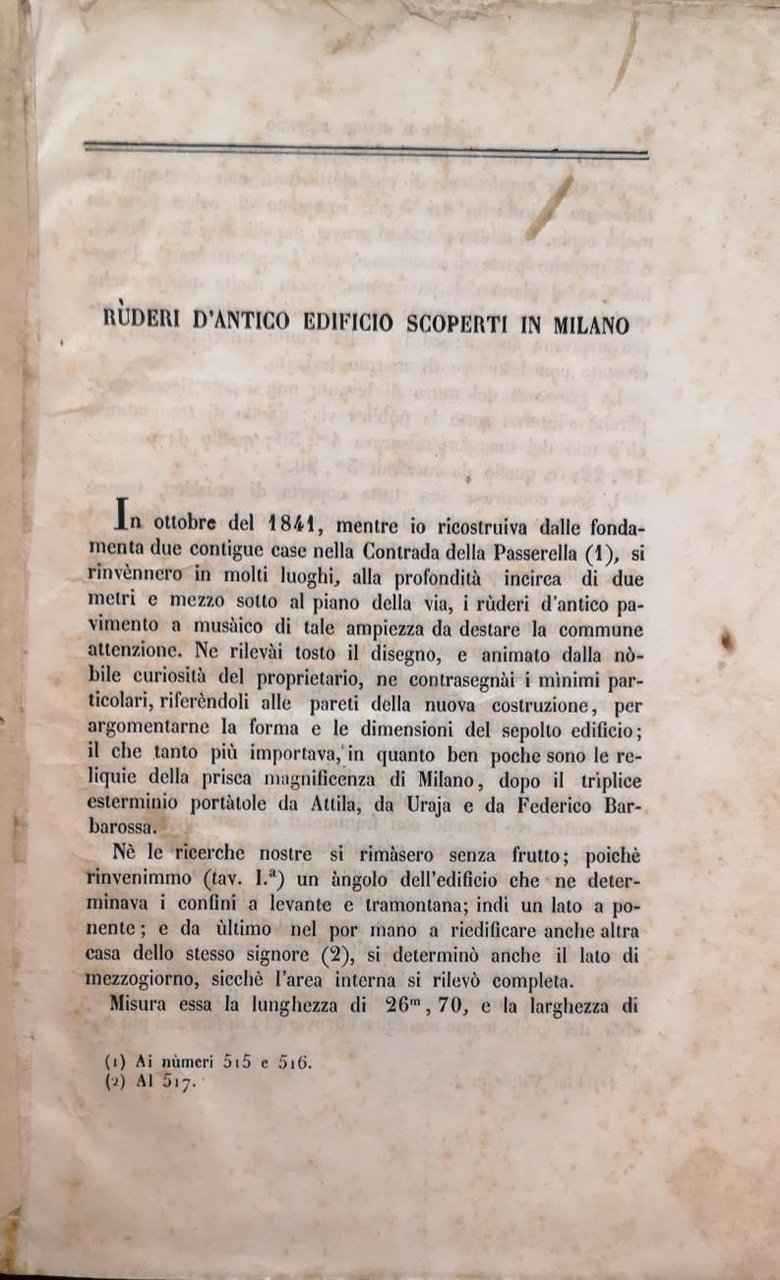 RUDERI D'ANTICO EDIFICIO SCOPERTI IN MILANO.