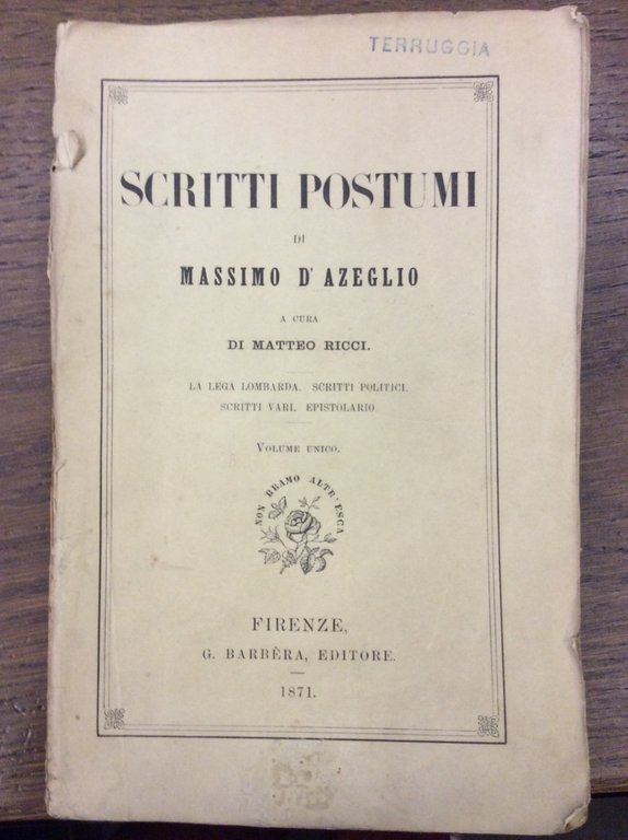 SCRITTI POSTUMI. - A cura di Matteo Ricci. Volume unico.