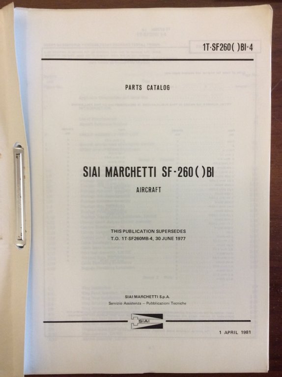 SIAI MARCHETTI SF-260 ( ) BI. AIRCRAFT. PARTS CATALOG.