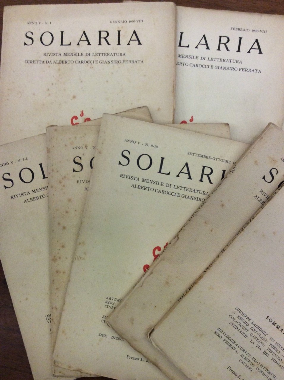 SOLARIA. 1930. - Rivista mensile di letteratura diretta da A. …