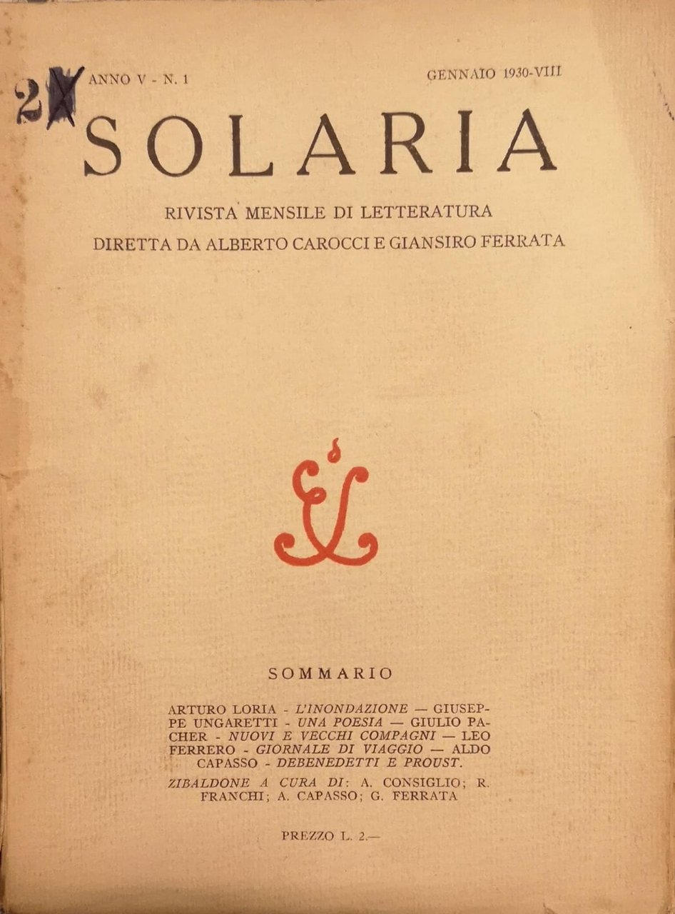 SOLARIA. ANNO V, N. 1 - GENNAIO 1930. - Rivista …