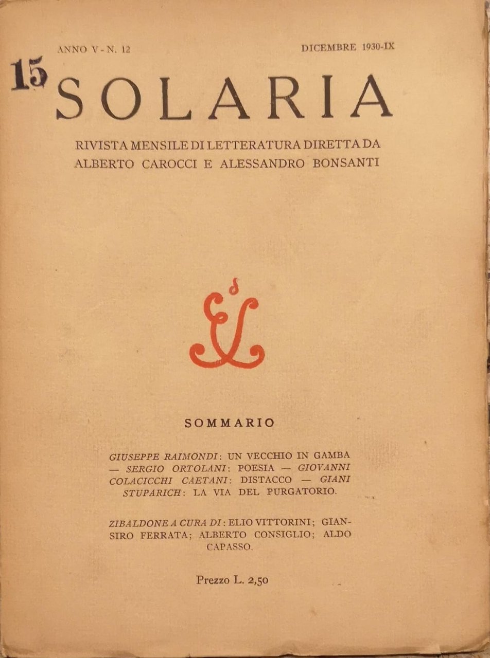 SOLARIA. ANNO V, N. 12 - DICEMBRE 1930. - Rivista …
