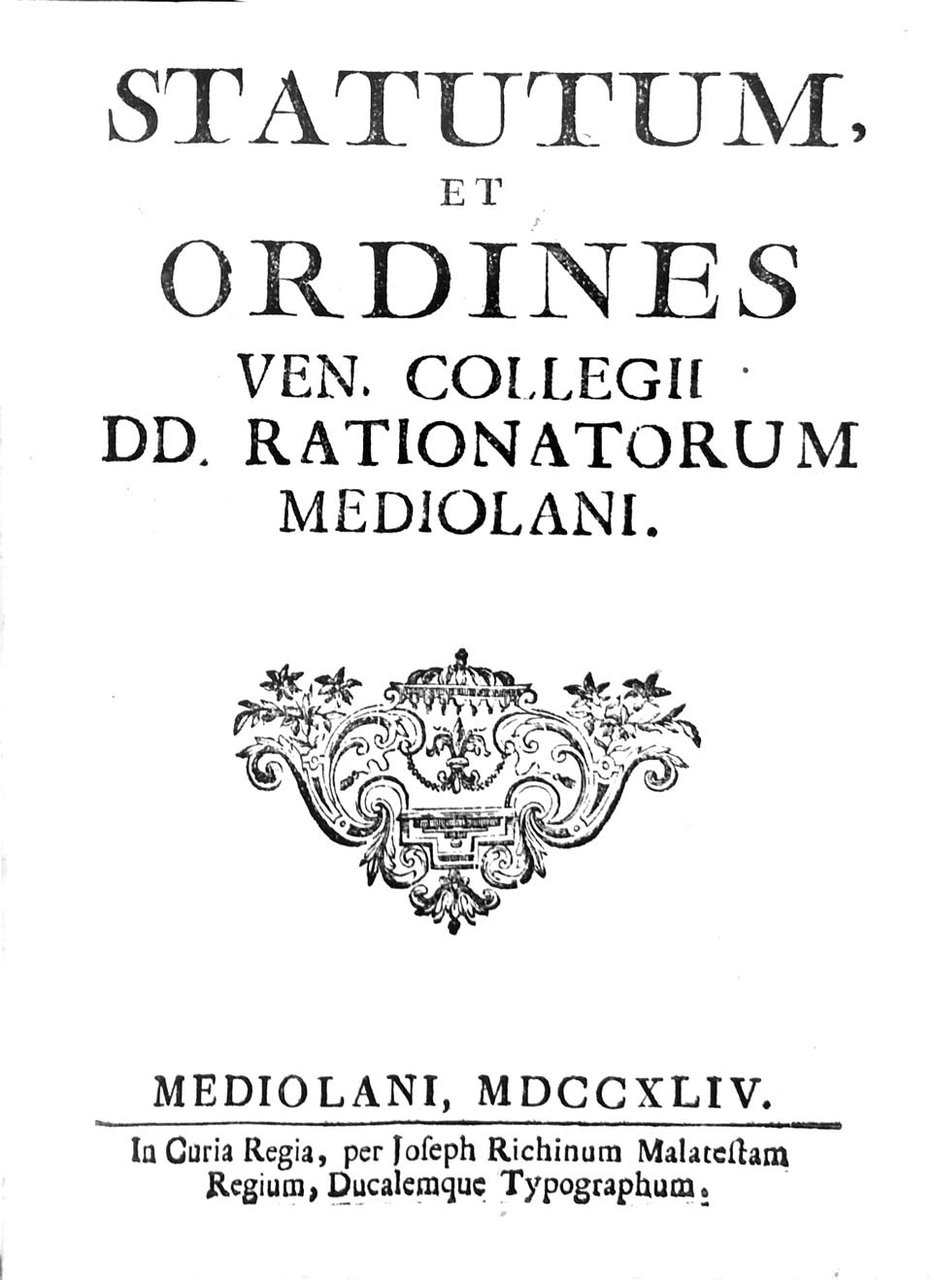 STATUTUM ET ORDINES VEN COLLEGII DD RATIONATORUM MEDIOLANI. | Immagine principale
