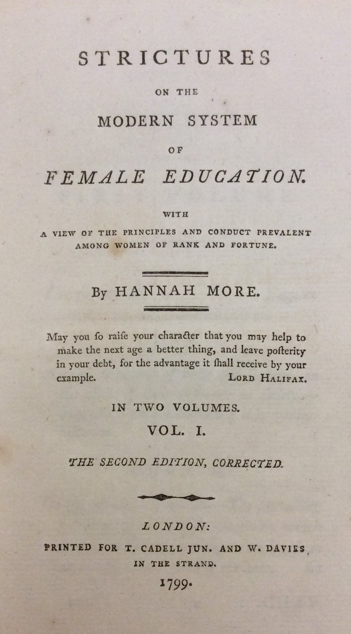 STRICTURES ON THE MODERN SYSTEM OF FEMALE EDUCATION. - With …