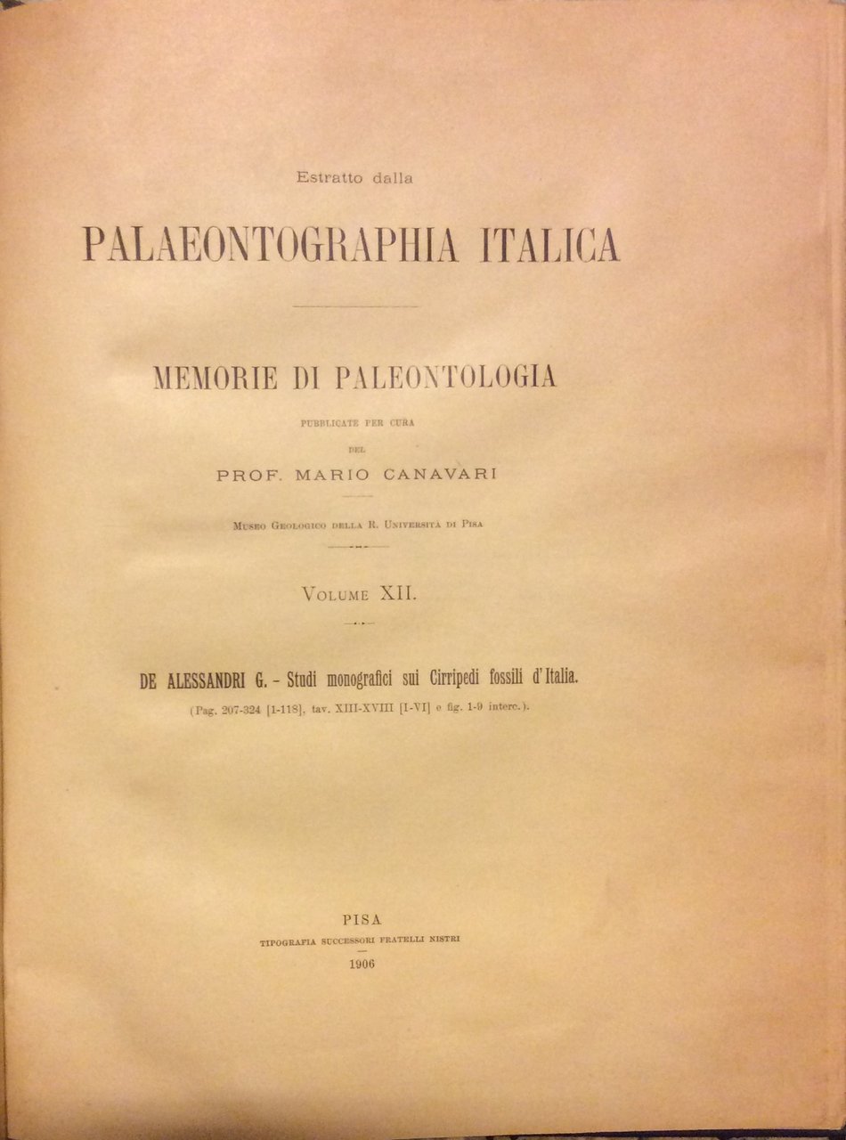 STUDI MONOGRAFICI SUI CIRRIPEDI FOSSILI D'ITALIA.