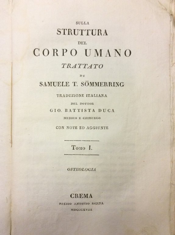 SULLA STRUTTURA DEL CORPO UMANO. - Trattato. Traduzione italiana di …