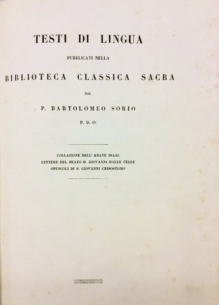 TESTI DI LINGUA PUBBLICATI NELLA BIBLIOTECA CLASSICA SACRA.