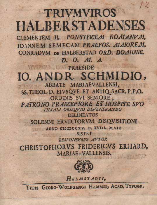 TRIUMVIROS HALBERSTADENSES. - Clementem II. Ponteficem Romanum, Ioannem Semecam, Praepos. … | Immagine Gallery 3