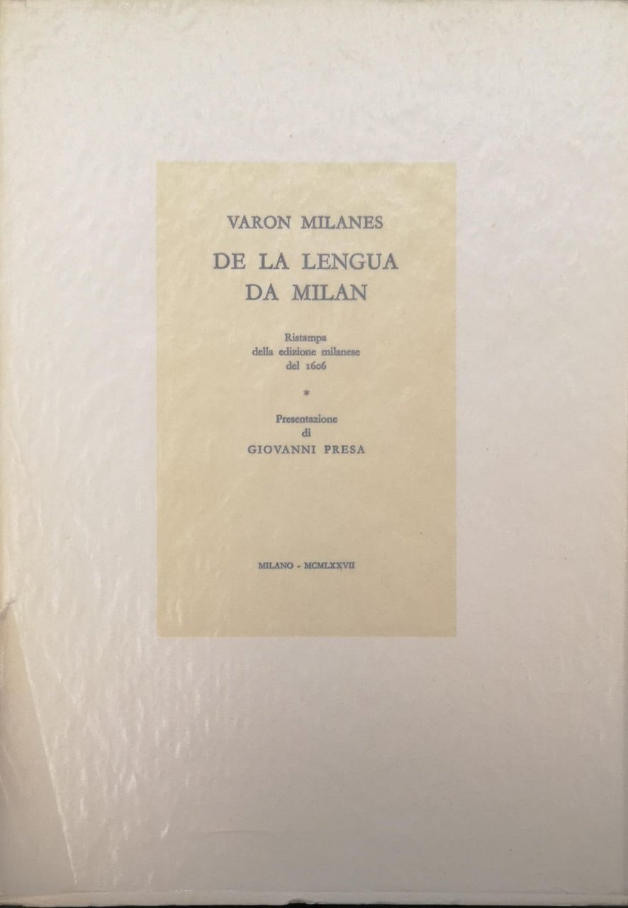 VARON MILANES DE LA LENGUA DA MILAN: RISTAMPA DELLA EDIZIONE …