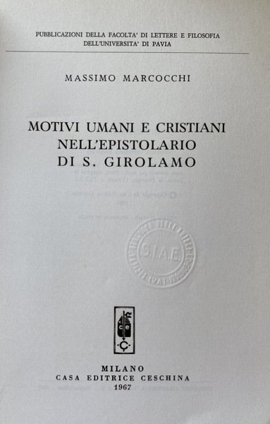 MOTIVI UMANI E CRISTIANI NELL'EPISTOLARIO DI S. SAN GIROLAMO