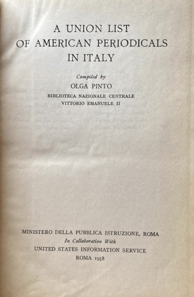 A UNION LIST OF AMERICAN PERIODICALS IN ITALY