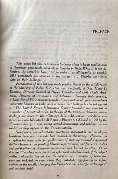 A UNION LIST OF AMERICAN PERIODICALS IN ITALY