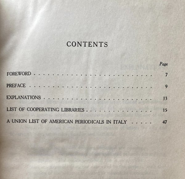 A UNION LIST OF AMERICAN PERIODICALS IN ITALY