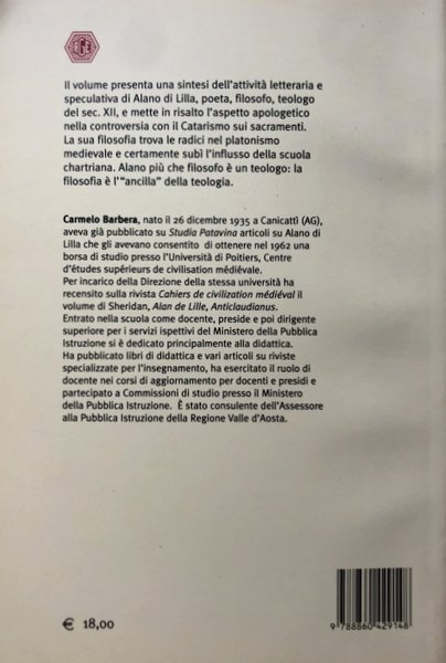 ALANO DI LILLA POETA, FILOSOFO, APOLOGETA DEL SECOLO XII