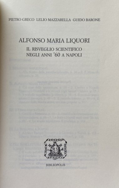 ALFONSO MARIA LIQUORI. IL RISVEGLIO SCIENTIFICO NEGLI ANNI '60 A …