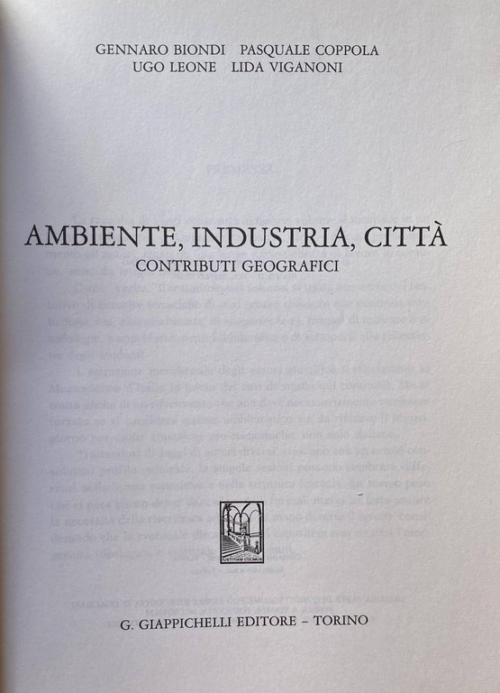 AMBIENTE, INDUSTRIA, CITTÀ. CONTRIBUTI GEOGRAFICI