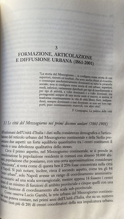 AMBIENTE, UOMINI, CITTÀ NELL'ORGANIZZAZIONE TERRITORIALE DEL MEZZOGIORNO