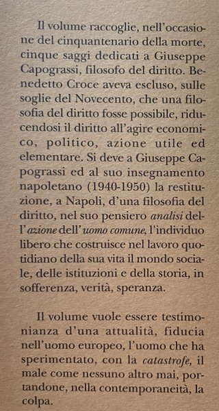 ANALISI, AZIONE, DIRITTO, UOMO COMUNE. CINQUE SAGGI PER GIUSEPPE CAPOGRASSI