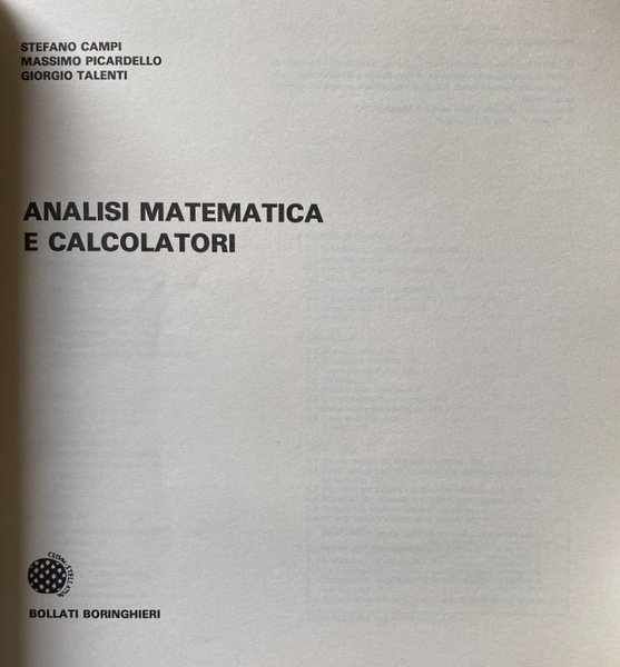 ANALISI MATEMATICA E CALCOLATORI. (CON DISCHETTO FLOPPY DISK)