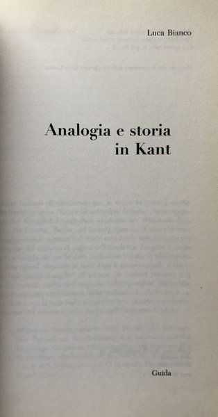 ANALOGIA E STORIA IN KANT