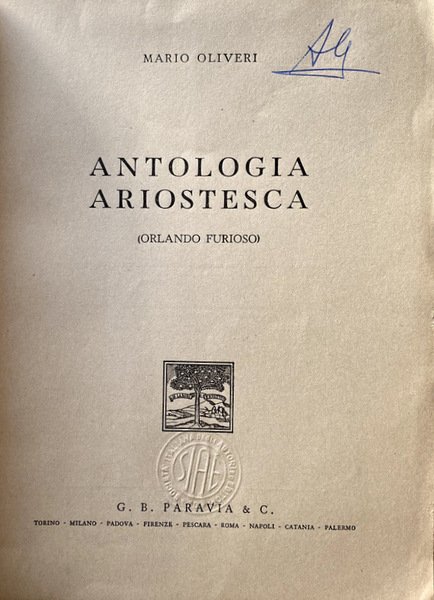 ANTOLOGIA ARIOSTESCA (ORLANDO FURIOSO)