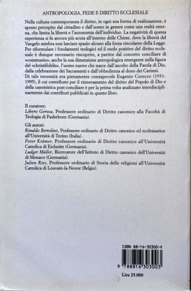 ANTROPOLOGIA, FEDE E DIRITTO ECCLESIALE. A CURA DI LIBERO GEROSA