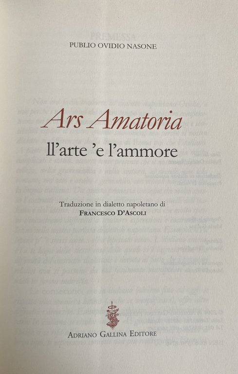 ARS AMATORIA. LL'ARTE E L'AMMORE. TRADOTTO IN DIALETTO NAPOLETANO. (Testo … | Immagine Gallery 6