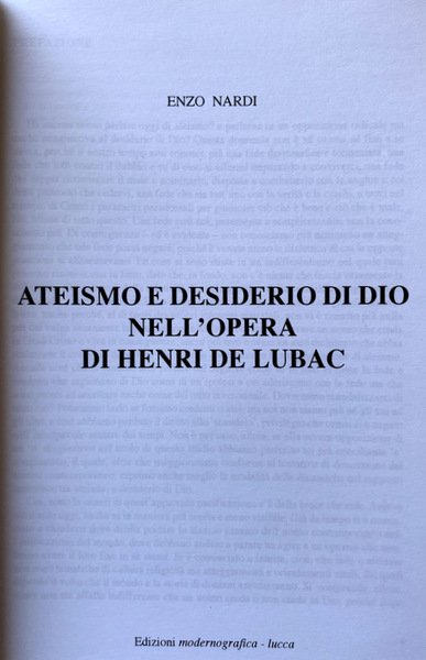 ATEISMO E DESIDERIO DI DIO NELL'OPERA DI HENRI DE LUBAC