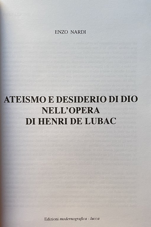 ATEISMO E DESIDERIO DI DIO NELL'OPERA DI HENRI DE LUBAC