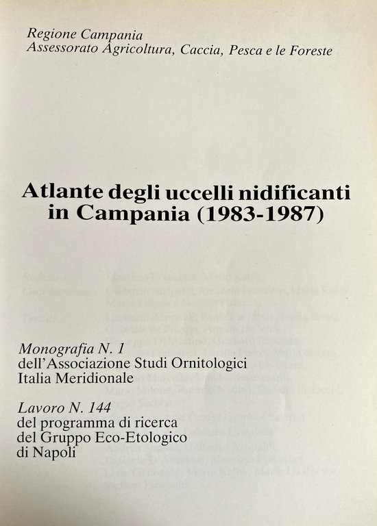 ATLANTE DEGLI UCCELLI NIDIFICANTI IN CAMPANIA (1983-1987)