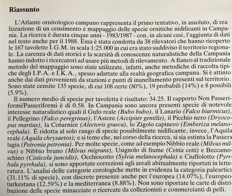 ATLANTE DEGLI UCCELLI NIDIFICANTI IN CAMPANIA (1983-1987)