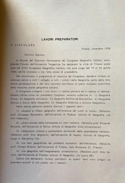 ATTI DEL XVIII CONGRESSO GEOGRAFICO ITALIANO TRIESTE, 4-9 APRILE 1961. …